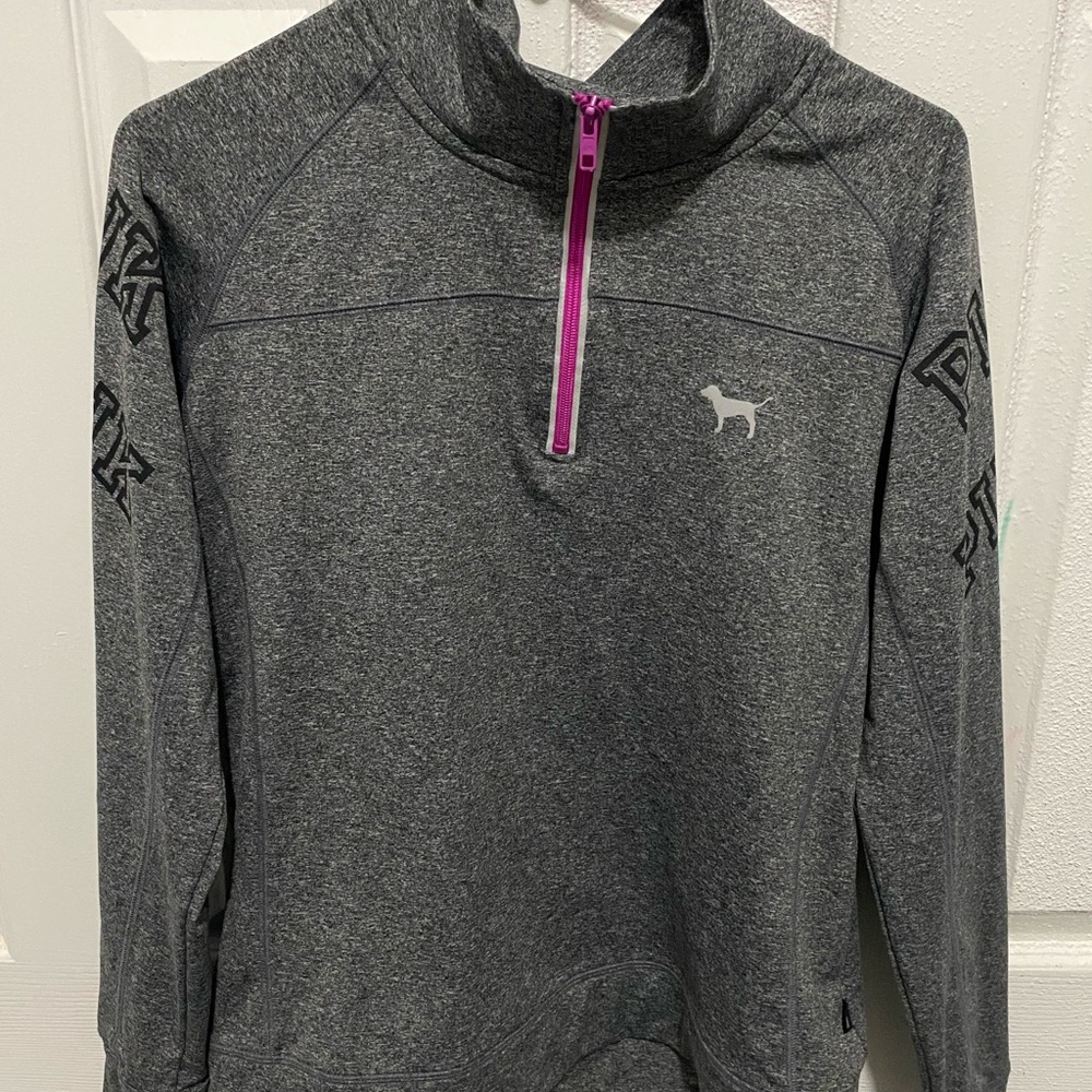Gray Quarter-Zip Pullover with Pink Accents